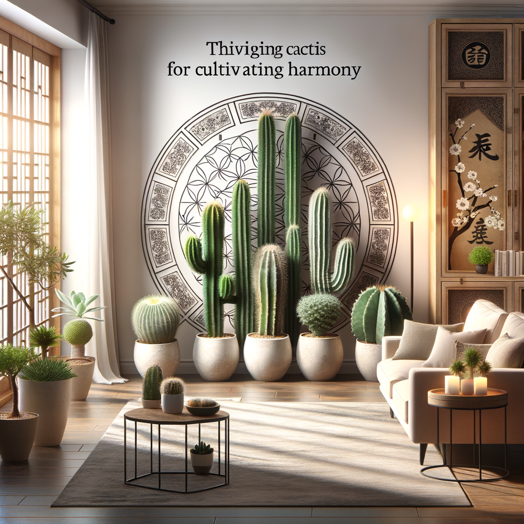 Feng Shui home harmony achieved through the strategic placement of cacti, showcasing the role and benefits of these Feng Shui plants in home decoration and balance.