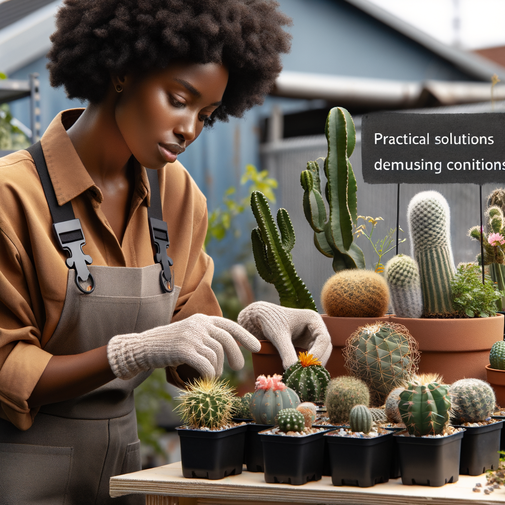 Professional gardener overcoming cacti growth issues and demonstrating solutions for growing cacti outdoors, highlighting cacti cultivation challenges and outdoor cacti problems.