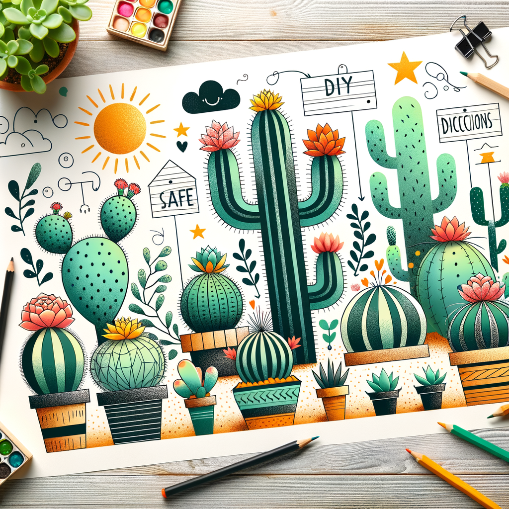 Children enjoying a DIY cactus-themed garden design, filled with child-friendly cacti and succulents, showcasing creative kids garden ideas and activities for creating a cactus garden for kids.