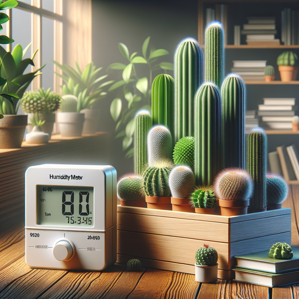 Indoor cacti flourishing in a home environment with balanced humidity levels, showcasing ideal cacti care and maintenance for home gardening.