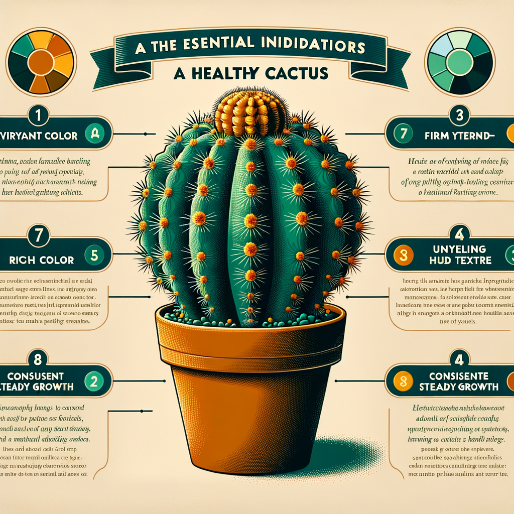 Infographic showing healthy cactus signs and cactus care tips for maintaining cactus health, serving as a comprehensive cactus health guide.