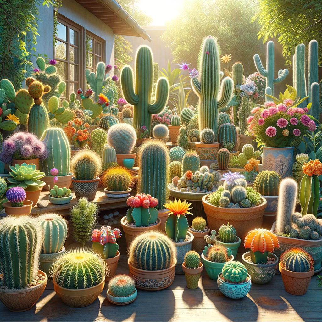 Vibrant home garden filled with thriving cacti, illustrating the environmental benefits of cacti and their role in sustainability, showcasing the advantages of cactus cultivation for a green environment.