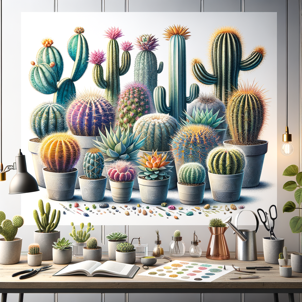 Assortment of best indoor cactus varieties in a modern home setting, highlighting cactus species for home, indoor cactus care, and tips for cultivating cacti indoors.
