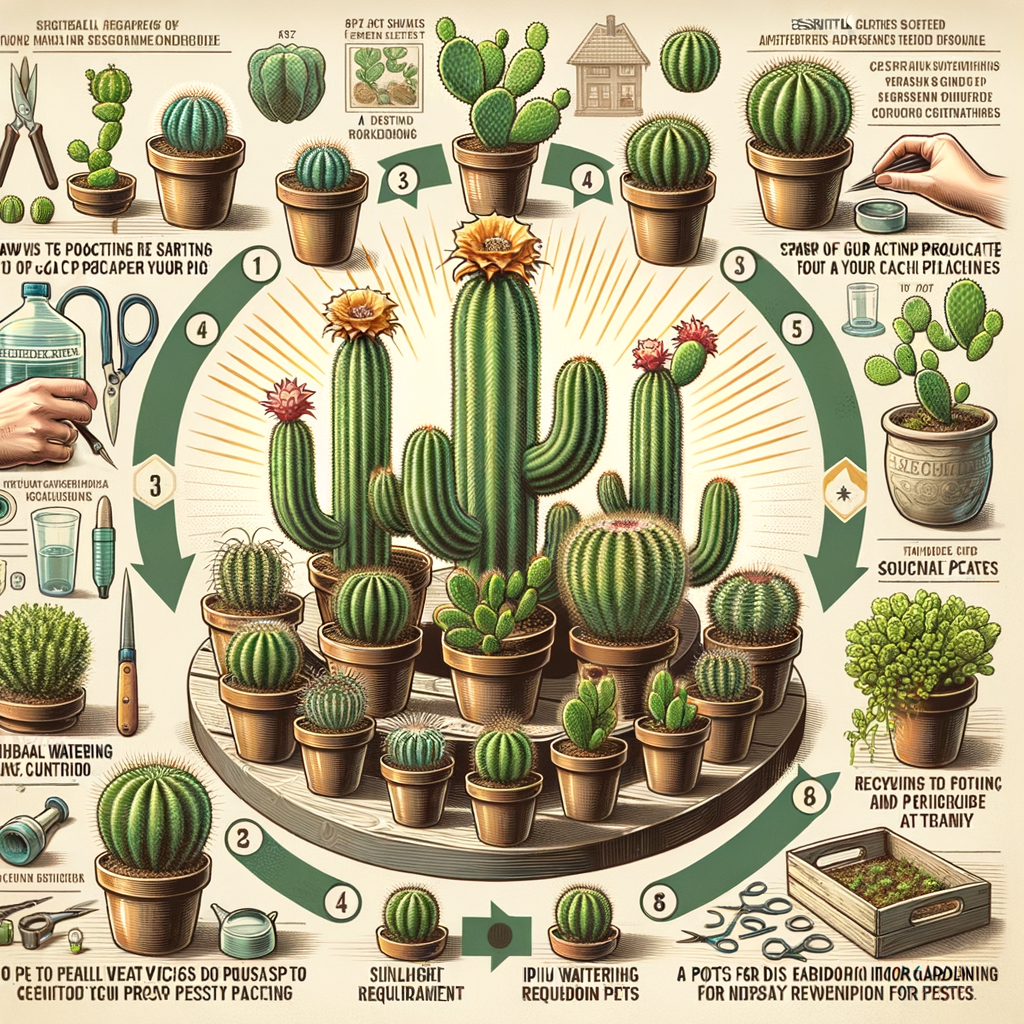 Step-by-step guide for easy indoor cacti propagation at home, showcasing cactus growing tips, DIY cacti propagation stages, and essential tools for successful home gardening cacti care and succulent propagation.