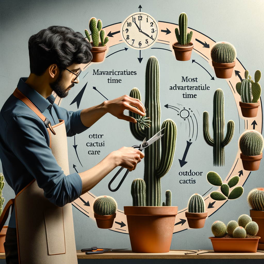 Professional gardener demonstrating step-by-step cacti pruning guide, showcasing best time and techniques for indoor and outdoor cactus care.
