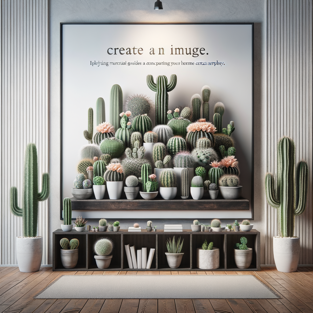 Artistic indoor cactus arrangement showcasing variety of cacti species on a modern shelf, providing aesthetic cactus display tips and ideas for a stunning home cactus display.