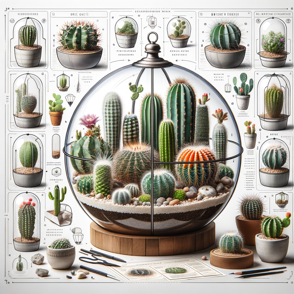 Detailed guide on using various types of cacti in terrariums, showcasing a well-maintained cacti terrarium setup for indoor settings, perfect for a DIY cacti terrarium project and cacti terrarium care.