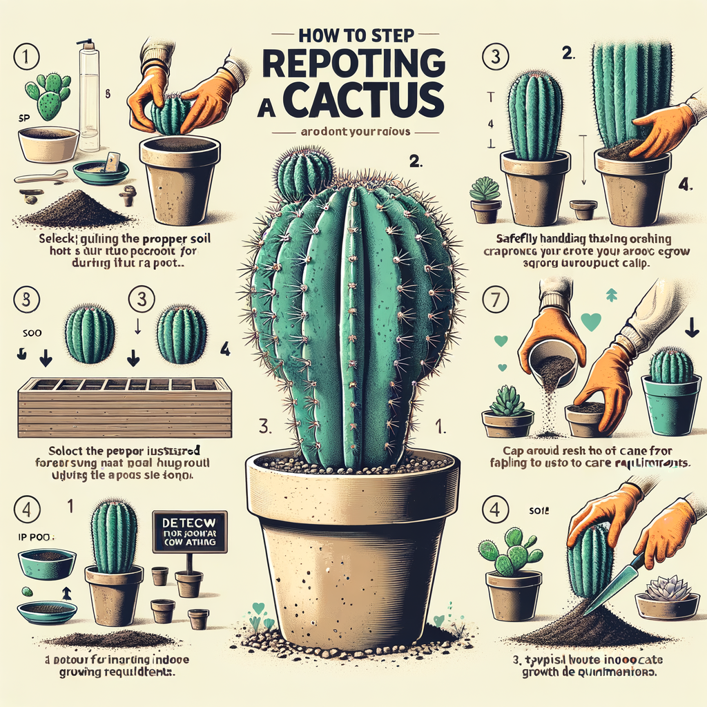 Step-by-step cactus repotting guide illustrating best practices, including cactus care, selection of best soil for cactus, and tips for handling cactus during repotting for optimal indoor cactus growth.
