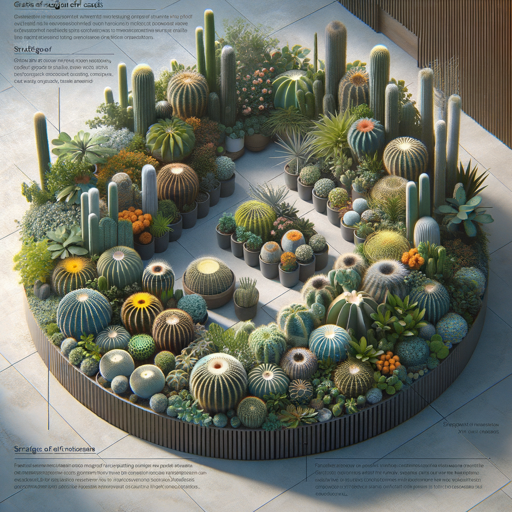 Expertly designed small garden showcasing a variety of cacti species, providing cacti gardening tips and ideas for maximizing small garden spaces with cacti.