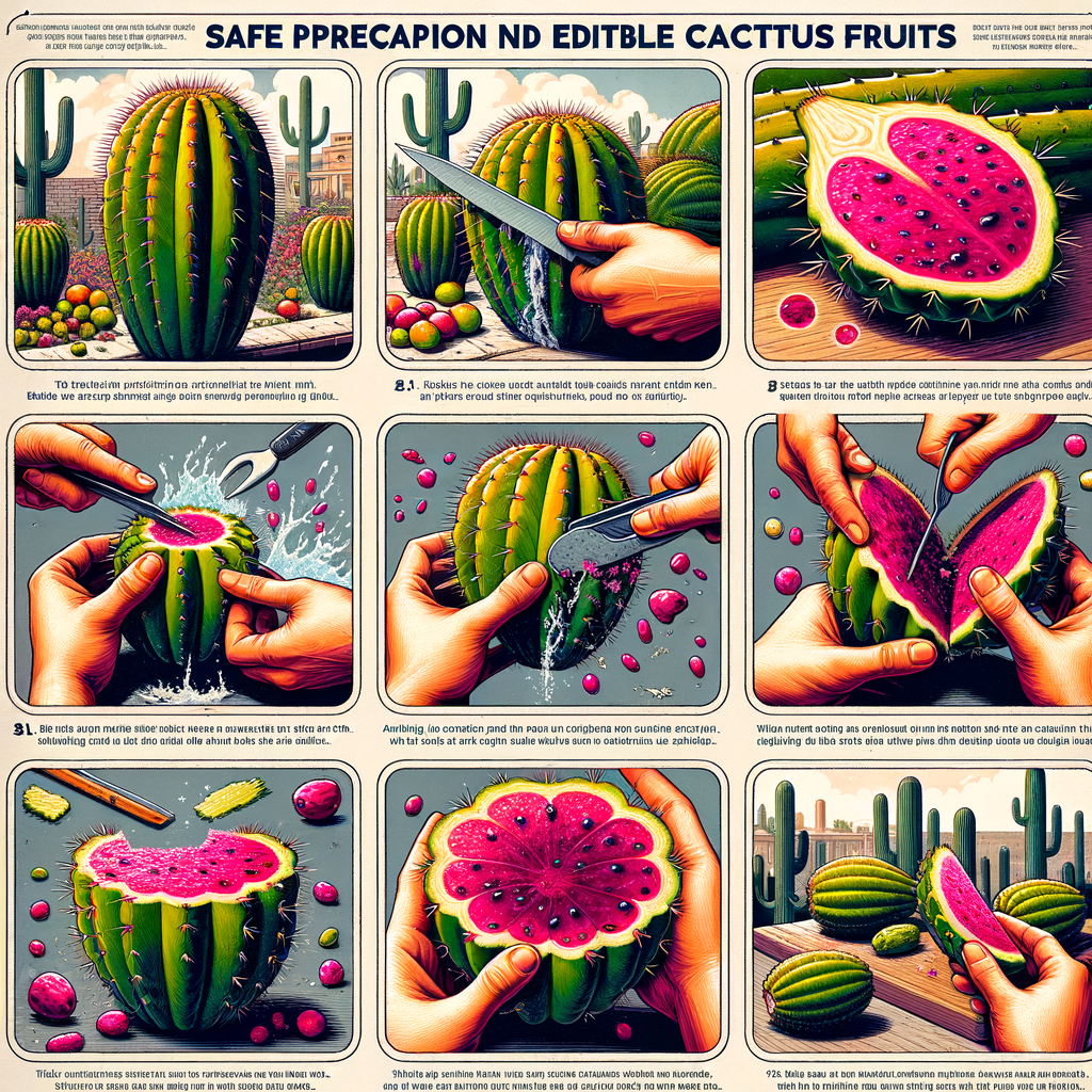 Comprehensive visual guide on safe preparation and consumption of cactus fruits, highlighting the nutritional benefits and edibility of cactus fruits.