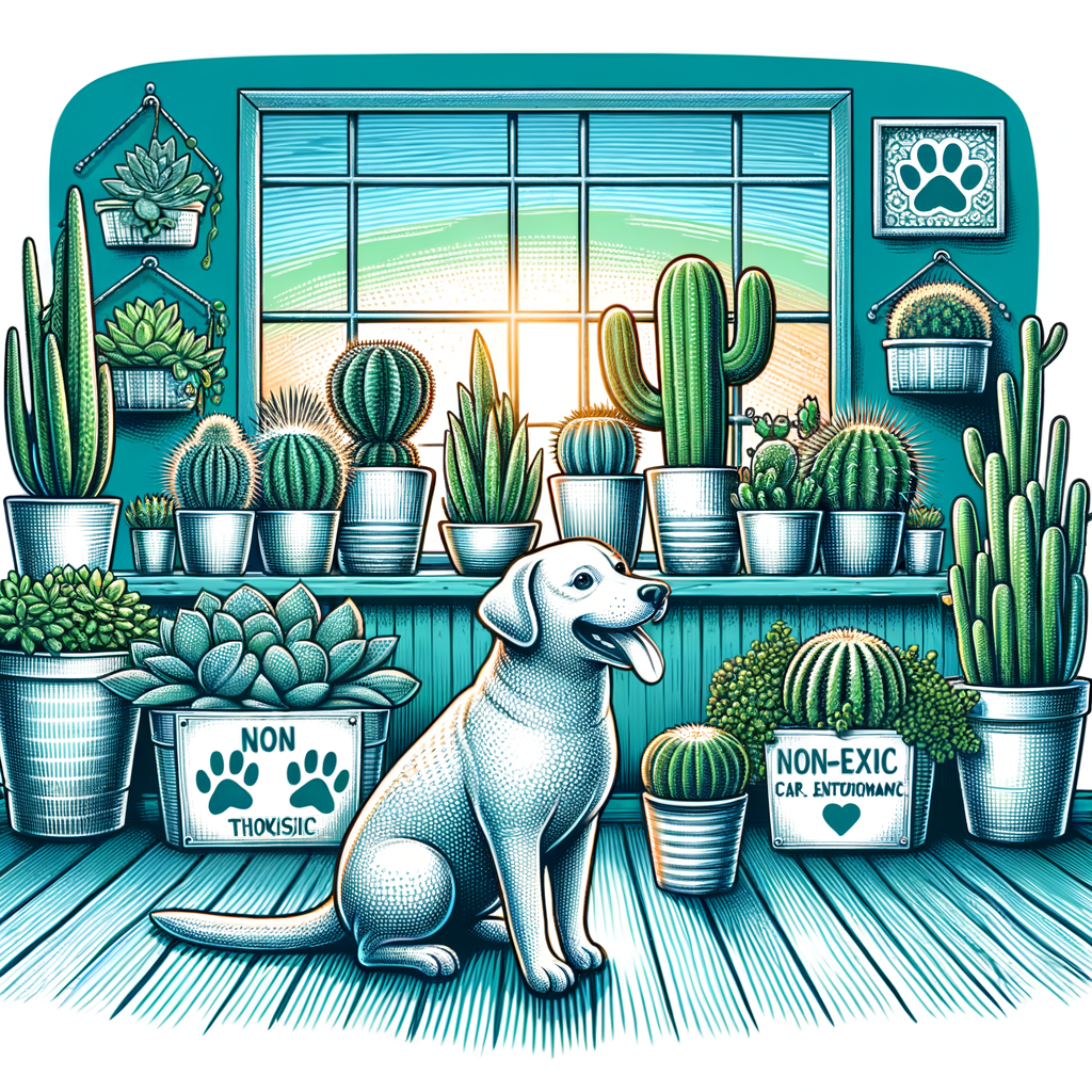 Pet-safe cacti arranged aesthetically in a pet-friendly home, highlighting the benefits of having a cactus at home and the ease of cactus care for pet owners, demonstrating cactus and pet compatibility.