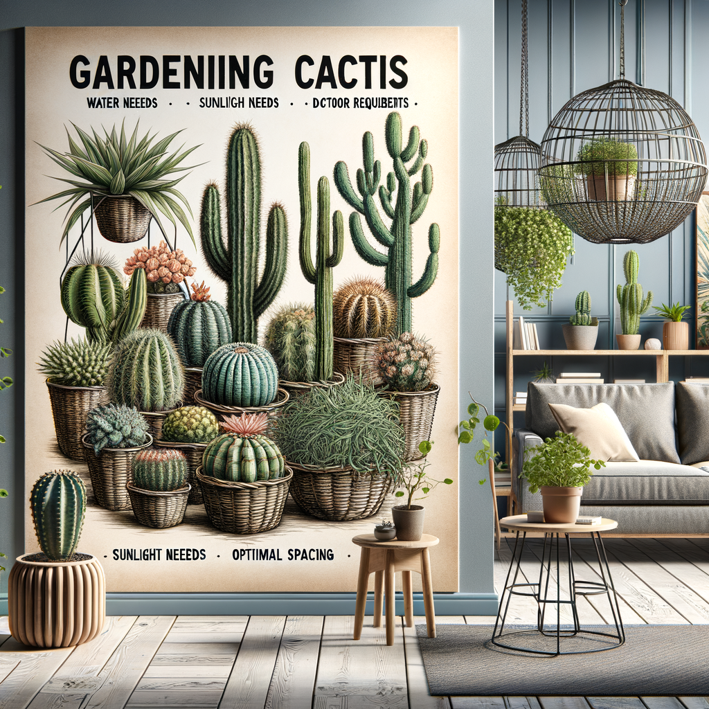 Stylish indoor cacti home decor trend featuring cacti in decorative hanging baskets, offering practical cacti gardening tips for trendy home decor ideas.