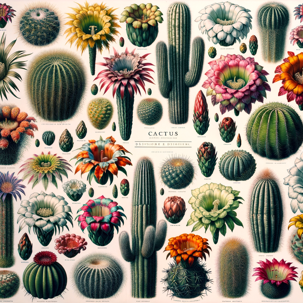 Comprehensive Cacti Flower Identification chart showcasing various Cactus Flower Types and their unique characteristics, aiding in Identifying Cacti through Flowers, Desert Plant Identification, and Succulent Flower Identification.