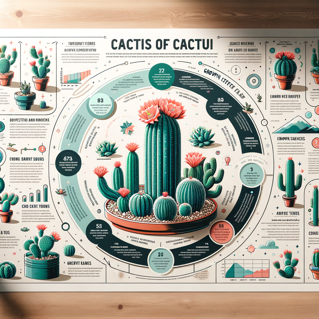 Infographic illustrating cacti growth stages, lifespan, and homegrown cacti care tips, providing an understanding of cacti growth cycle, indoor versus outdoor cacti growth rate, and the cacti life cycle.