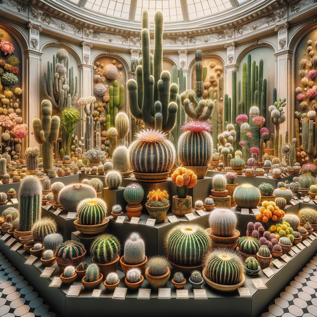 Expensive cacti collection on display in a high-end boutique, highlighting the luxury aspect of cacti collecting, rare cacti cost, and factors influencing cactus market value for cacti investment.